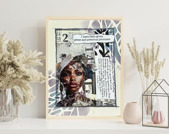 Christliche Collage Kunst Druck: "Precious Promises" Mixed Media (Digitaler Download)