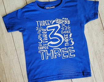 3rd Birthday Shirt, 3rd Birthday Tshirt, 3 typography shirt, 3 collage shirt, three shirt