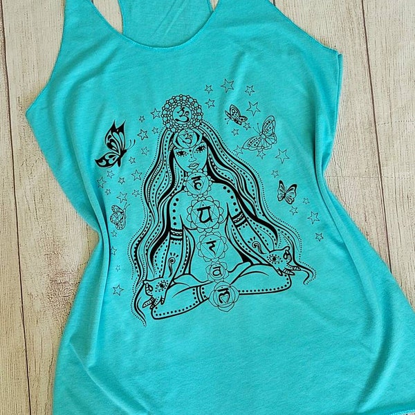 Chakra Goddess tank, chakra shirt, yoga tank, crystal healing, yogi tank, meditation tank