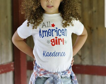 All American Shirt, 4th of July tee shirt, girls 4th of July tee, patriotic tee, July 4th tee, girls july 4th tee, red white blue