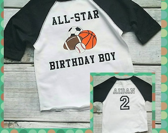 Sports themed Birthday Raglan, sports themed Birthday shirt, sports birthday, baseball birthday, football birthday, basketball birthday