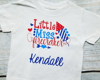 Little Miss Firecracker, Little Miss 4 juli, meisjes 4 juli tee, patriottisch T-shirt, 4 juli tee, meisjes 4 juli tee, rood wit blauw