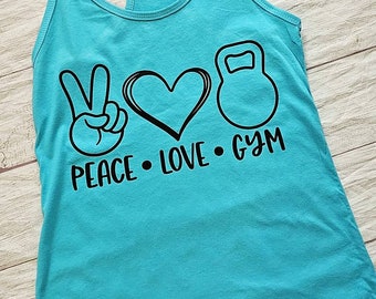 Peace, Love and Gym Frauen Workout Tank Top, Frauen Gewichtheben Tank, Workout Kleidung, Fitness Kleidung