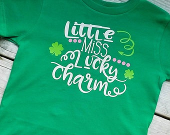 Little Miss lucky charm, kids st pattys shirt, childrens st pattys shirt, st Patricks shirt, shamrock shirt, st Patrick's day