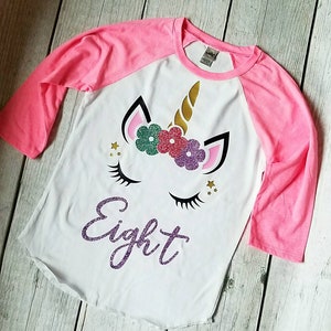 Unicorn Birthday Raglan, Unicorn Birthday Shirt, Kids Unicorn Shirt, glitter Unicorn shirt, Unicorn birthday