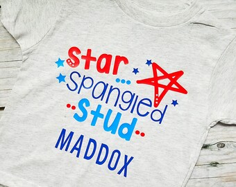 Star Spangled Stud, camiseta del 4 de julio, camiseta del 4 de julio para niños, camiseta patriótica, camiseta del 4 de julio, camiseta del 4 de julio para niños pequeños, azul blanco rojo