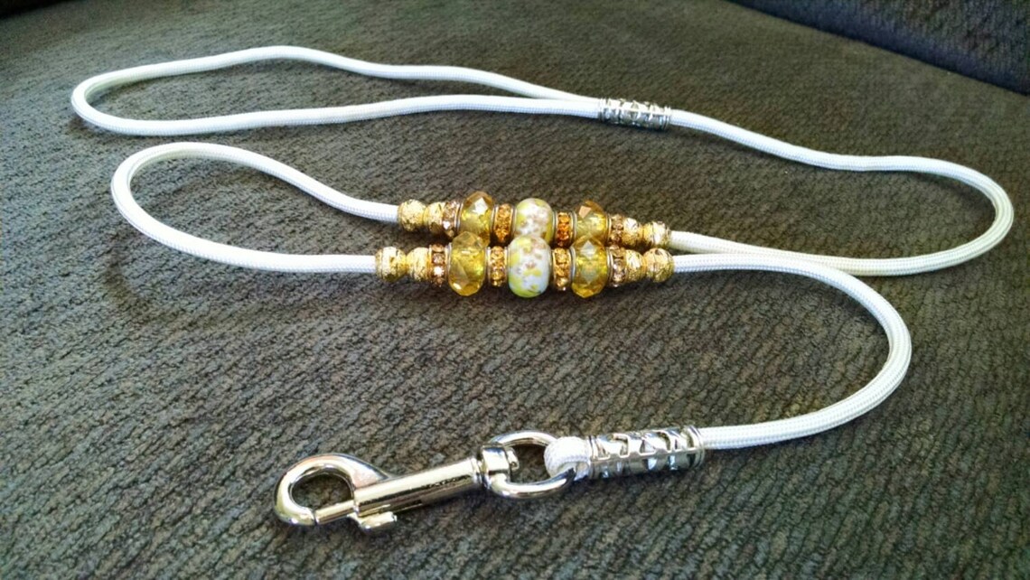 Beaded Paracord Dog Show Lead Dog Leash Yellow & Gold on White Etsy