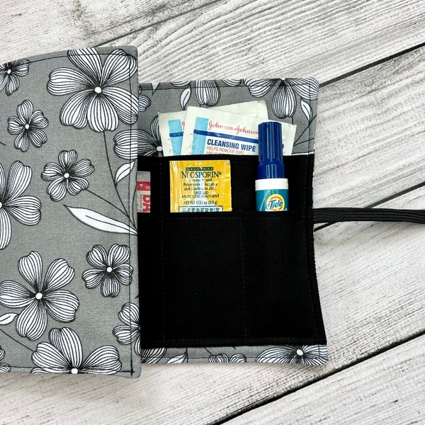 Boho Flower First Aid Fabric Travel Kit, Fabric Travel Roll, First Aid, First Aid Kit, Hiking Kit