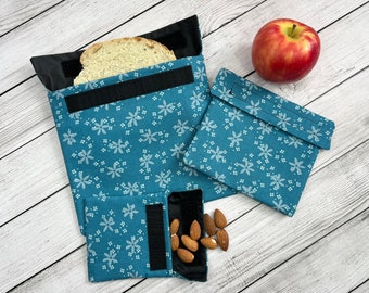 Boho Flower Reusable Snack and Sandwich Bags, Reusable Snack Bag Set of Three, Snack Bags, Reusable bags