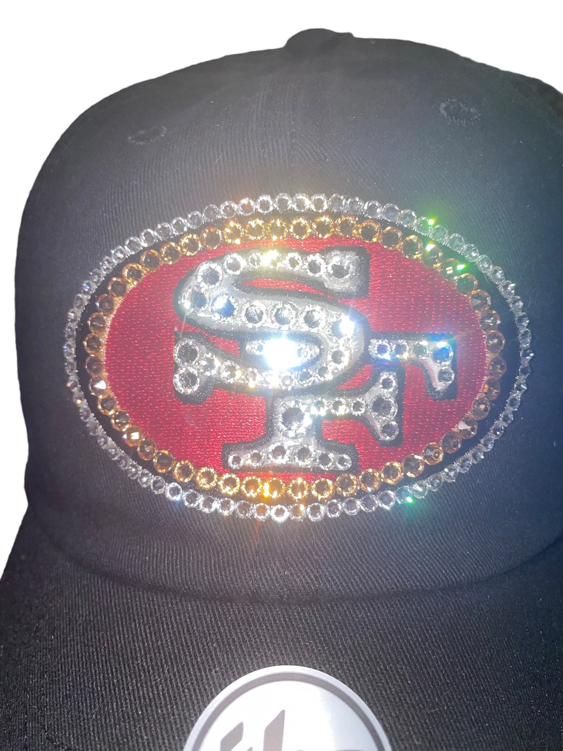 San Francisco Football Fitted Adj. Cap with Shiny Glitter, Beads & Swarovski Cry 49ers Bling Cap - Etsy main image 4