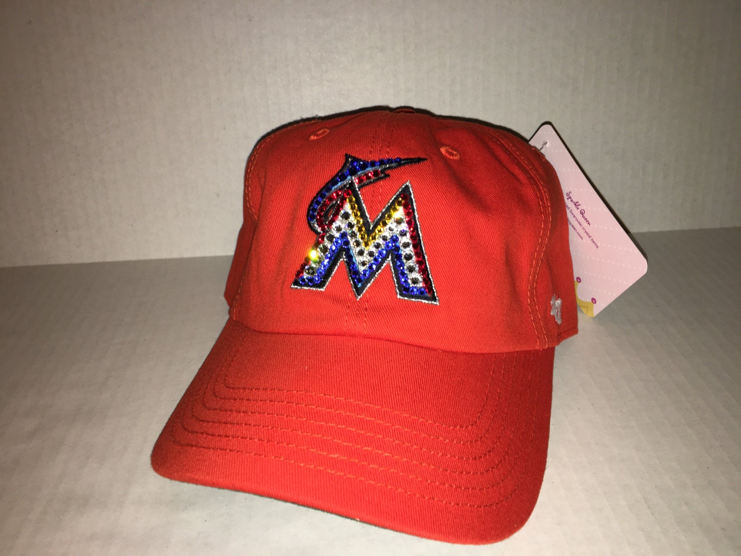 Florida Marlins Swarovski crystal embellished adjustable hat Swarovski Crystal Bling Miami Marlins Adjustable Hat - Etsy main image 2