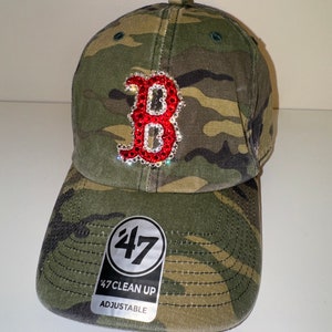 Gorra de camuflaje ajustable de los Boston Red Sox con cristales Swarovski brillantes