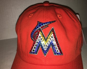 Swarovski crystal bling Miami Marlins adjustable hat