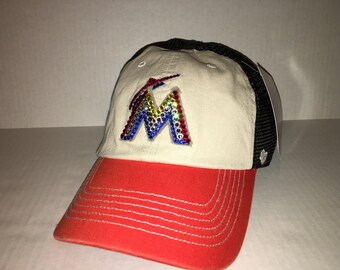 Swarovski Crystal Bling Miami Marlins Adjustable Hat - Etsy display picture 2