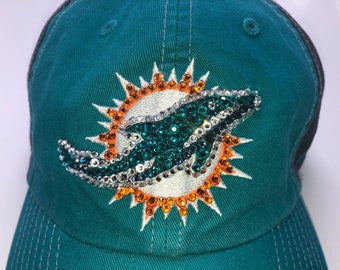 Vintage Miami Dolphins Bedazzled Hat ?✨ Bling Crystal Miami Dolphins Script Teal Adjustable Hat  main image 2