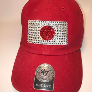 Swarovski crystal bling Japanese flag adjustable hat