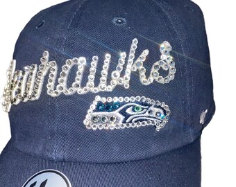 Swarovski Crystal Bling Seattle Seahawks Adjustable Hat - Etsy display picture 2