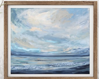 Ocean Acrylic Painting Art Print, Seascape Ocean Wall Art