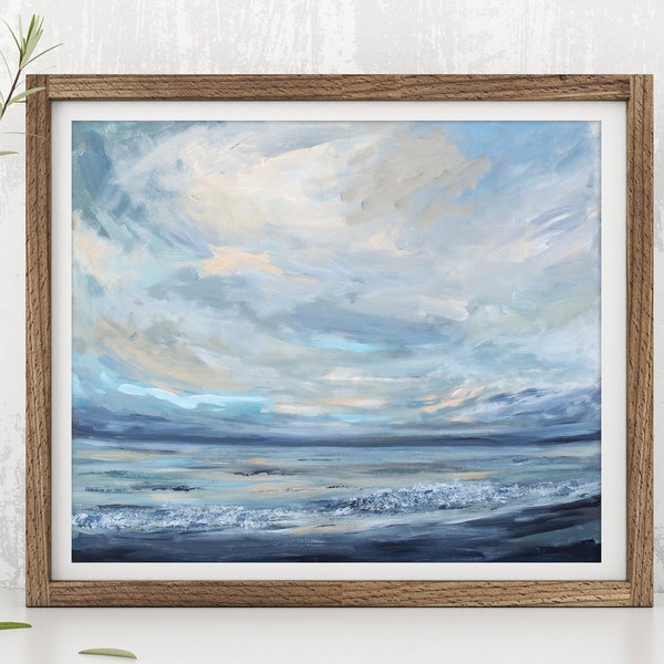 Ocean Acrylic Painting Art Print, Seascape Ocean Wall Art