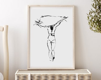 Minimalist Art Print, Female Figure Drawing, Woman Line Art by Katie Jobling