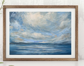 Seascape Art Print, Ocean Wall Art, Cloudy Sea Painting