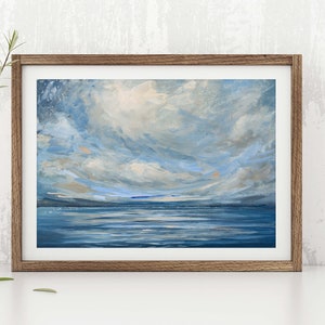 Seascape Art Print, Ocean Wall Art, Cloudy Sea Painting