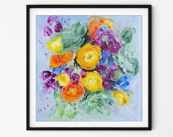 Flower Art Print, Floral Print, Bright Wall Art by Katie Jobling