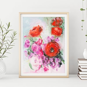 Floral Print, Colorful Art Print, Rose Wall Art by Katie Jobling