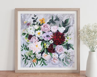 Flowers Art Print Floral Acrylic Painting par Katie Jobling