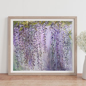 Wisteria Wall Art Print, Impressionist Painting, Purple Wall Art by Katie Jobling