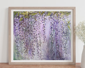 Wisteria Wall Art Print, Impressionist Painting, Purple Wall Art by Katie Jobling