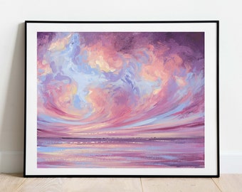 Dreamy Seascape Art Print, Pastel Ocean Painting, Colorful Art Print