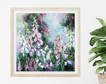 Foxgloves Painting, Giclee Floral Fine Arts Print