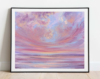 Sunset Art Print, Sunset Painting, Arte abstracto del paisaje marino, Sunrise Wall Art