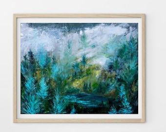 Forest Print Nature Wall Art, Acrylic Painting Wall Art, Forest Art Print