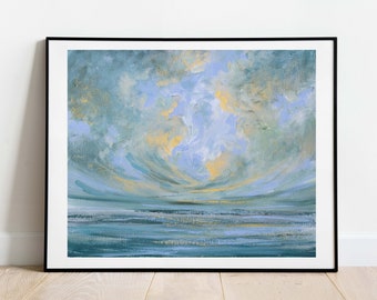 Stormy Sea Ocean Print, Abstract Seascape Painting, Cloudy Sea Art Print in the UK