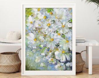 Cosmos Art Print, Floral Painting, Flower wall art, Summertime Blooms Painting by Katie Jobling