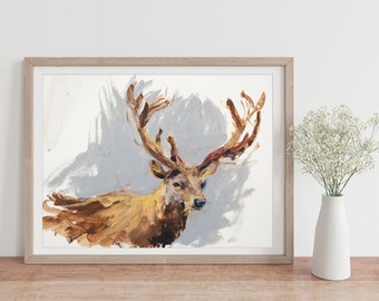 Stag Art Print Deer Painting Chifres por Katie Jobling