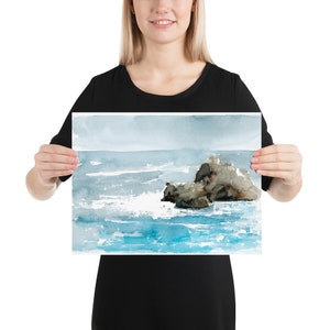 Ocean Watercolor Painting Art Print, Seascape Ocean Wall Art, Coastal Art Print image 2