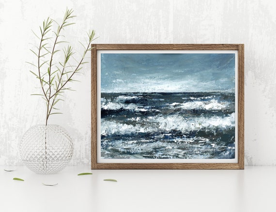 Abstract Print, Seascape Painting, Crashing Waves Print by Katie Jobling