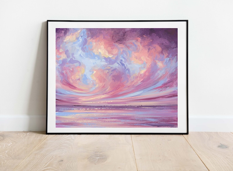 Dreamy Seascape Art Print, Pastel Ocean Painting, Colorful Art Print image 1