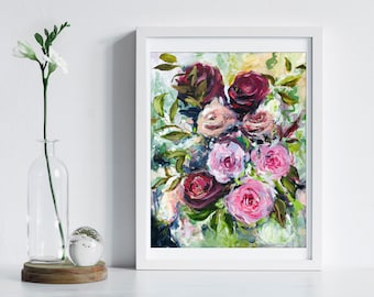 Rose Art Print, Floral Painting, Flower wall art, Rose Painting by Katie Jobling