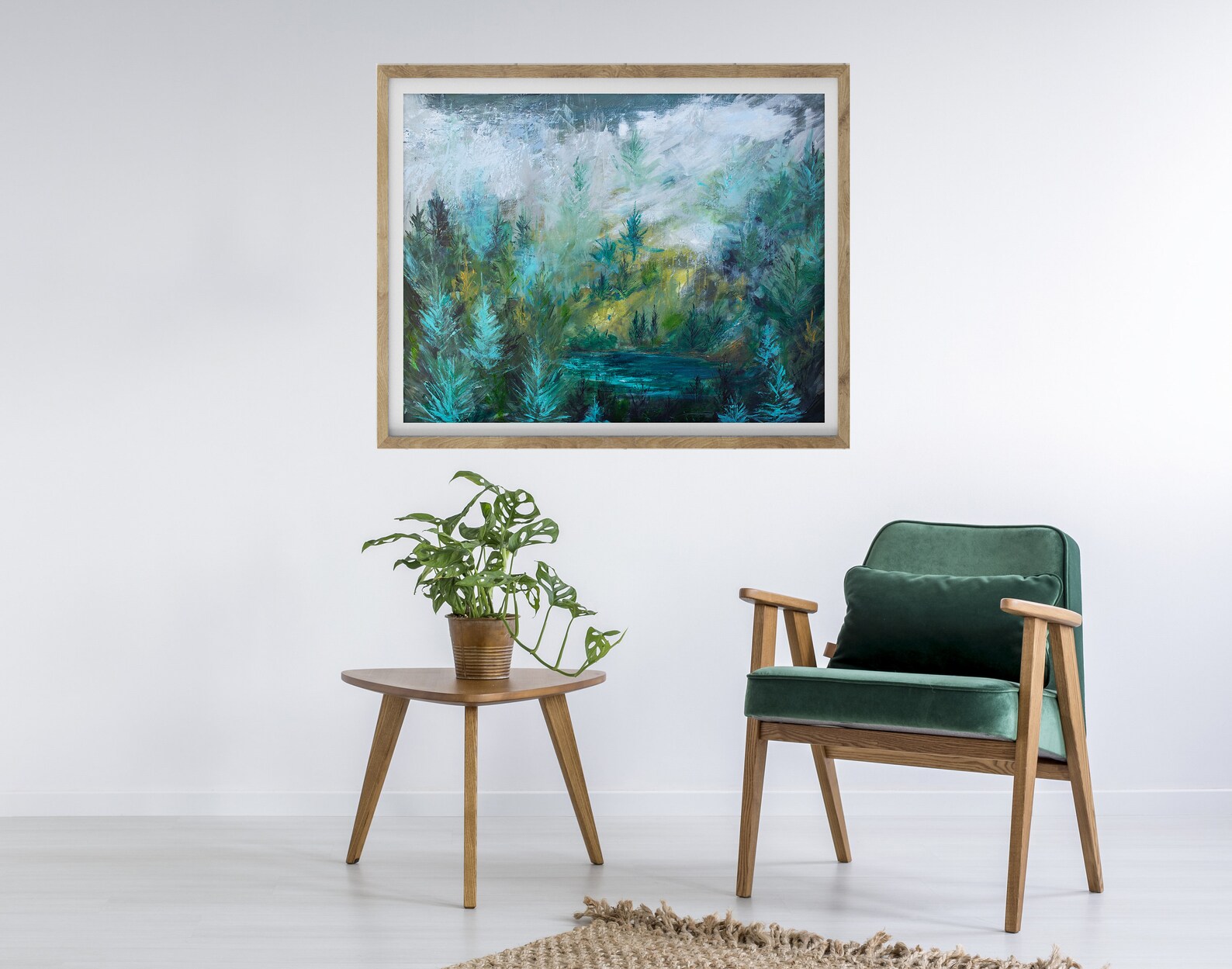 Forest Art Print Emerald Green Wall Art Tree Painting by