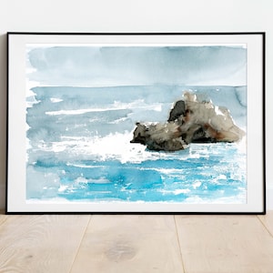 Ocean Watercolor Painting Art Print, Seascape Ocean Wall Art, Coastal Art Print image 1