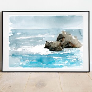 Ocean Watercolor Painting Art Print, Seascape Ocean Wall Art, Coastal Art Print image 1