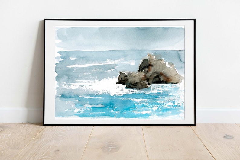 Ocean Watercolor Painting Art Print, Seascape Ocean Wall Art, Coastal Art Print image 1