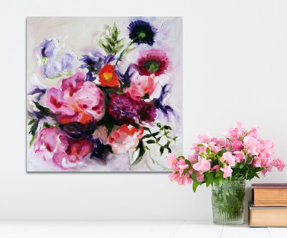 Olej Obraz Kwiaty Abstrakcja Art Etsy