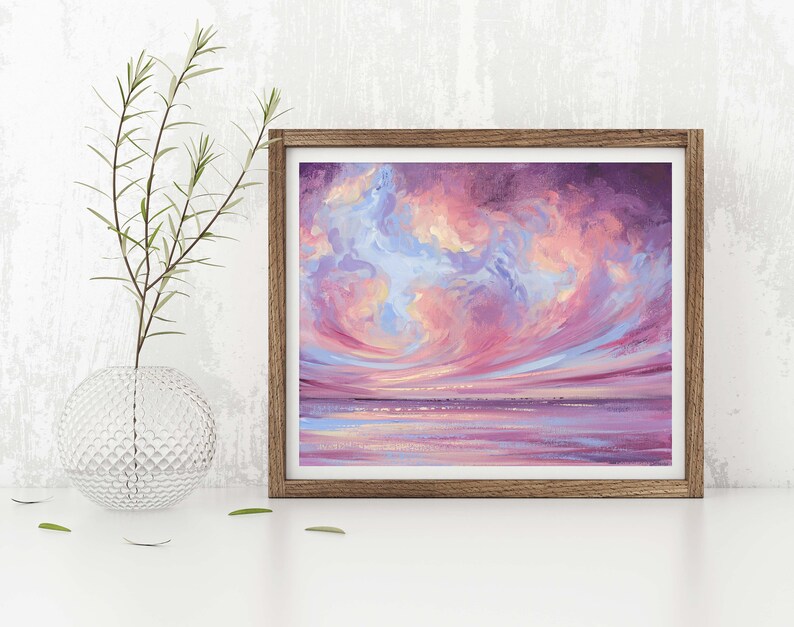 Dreamy Seascape Art Print, Pastel Ocean Painting, Colorful Art Print image 2