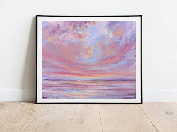 Sunset Art Print, Sunset Painting, Abstract Seascape Art, Sunrise Wall Art