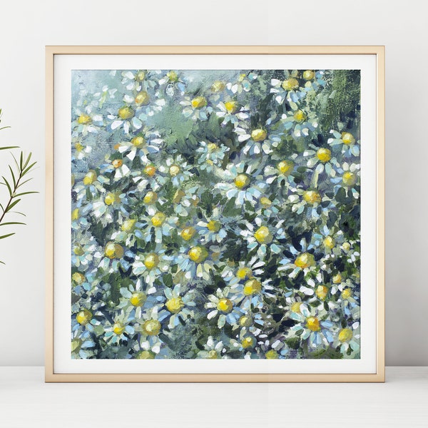 Daisy Print, Madeliefjes Kunst, Bloemenschilderij door Katie Jobling